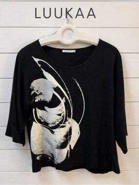 LUUKAA – Black Artistic Print Top – Size 10